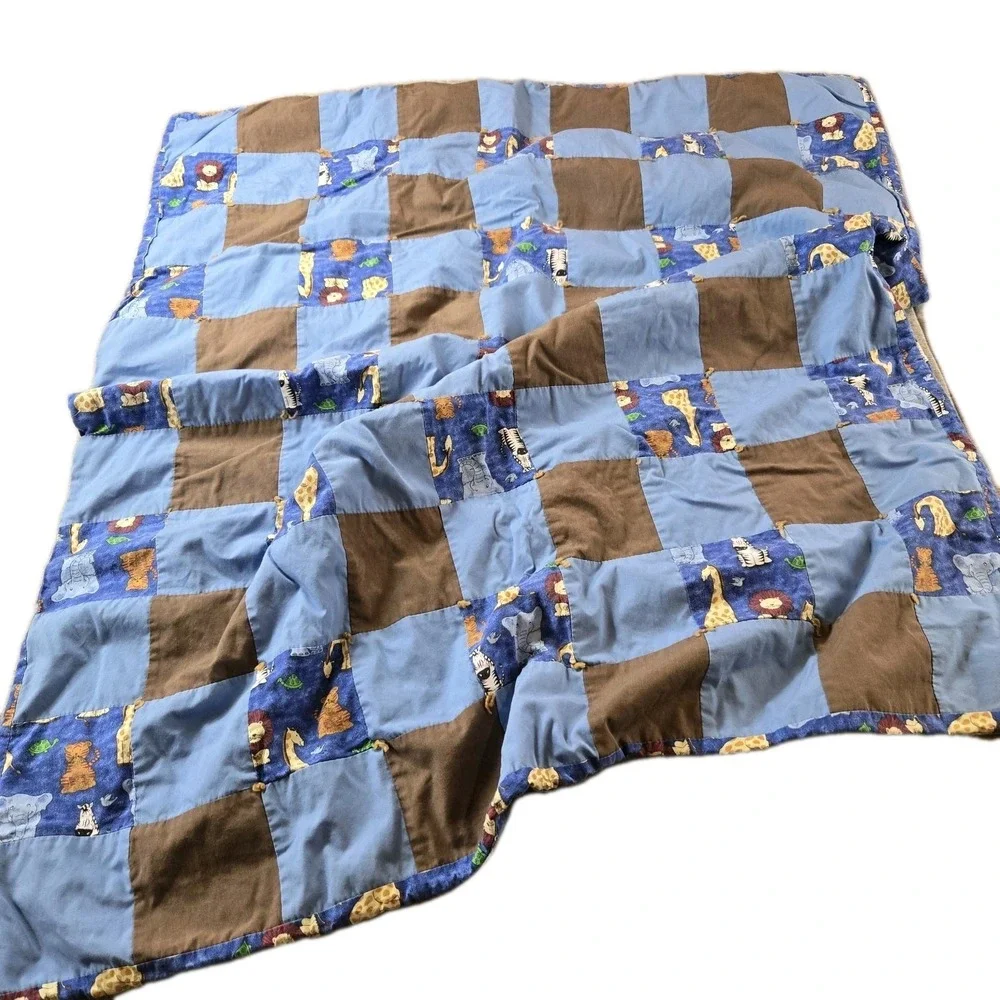 Handmade Quilt Design Baby Blanket Various Animal Pattern Blue Brown 46